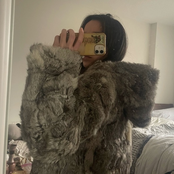Rabbit Fur Jacket with Hood - Picture 1 of 4